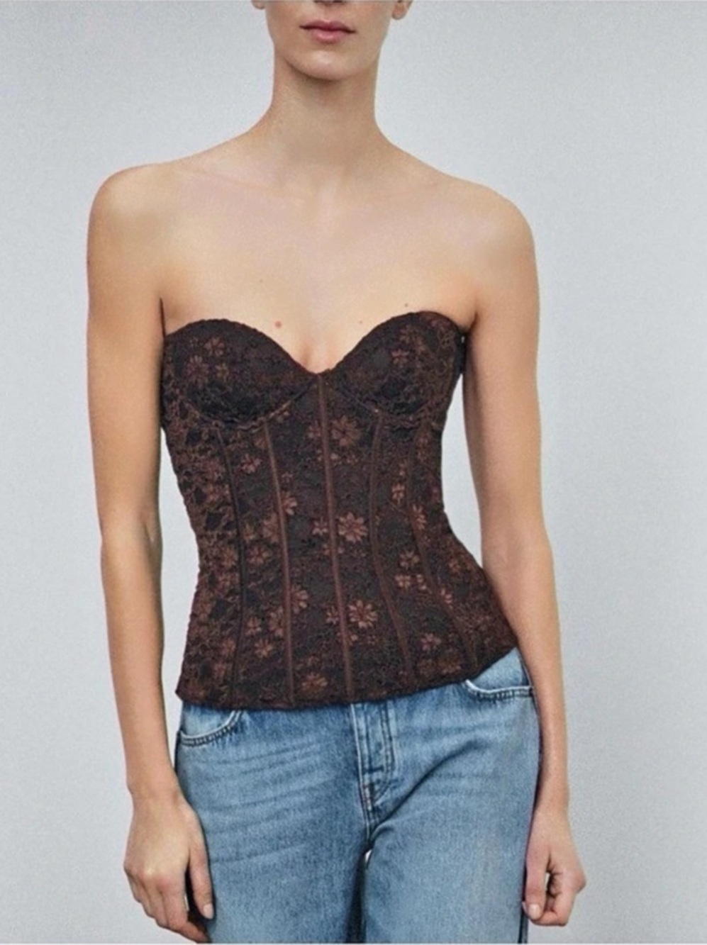 New with tags! Zara Floral Lace Corset Camisole Brown